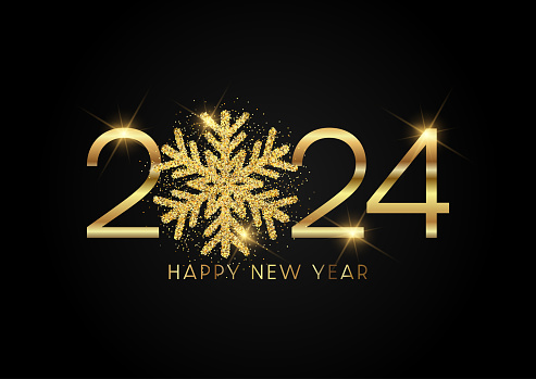 Happy New Year background with a glittery gold snowflake design