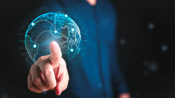 istock Hand pushing an earth button on the touch screen interface with the black background. 1785494696