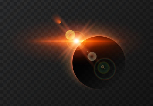 Vector sun eclipse. Sun eclipse light effect. Vector horizontal glowing lines of sunrise and laser glow effect on a dark transparent background. Glowing rays abstract elements. navigation stars stock illustrations