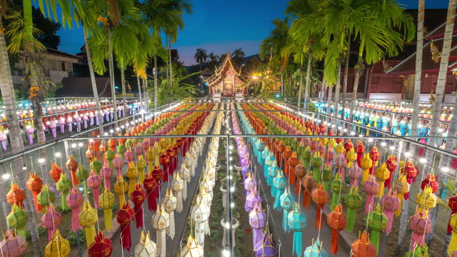 Lanterns Decorations in Loi Krathong Festival at Wat Phra Singh Woramahawihan Temple Chiang mai Thailand