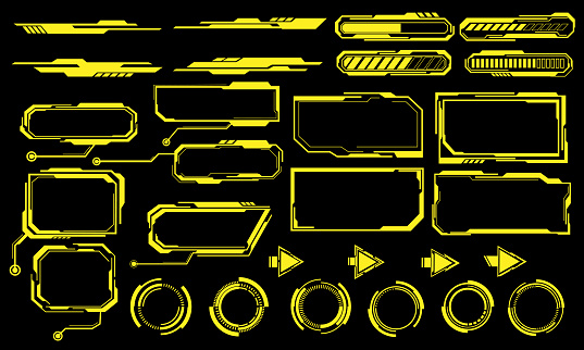 Yellow line cyber interface elements holographic on black design ultramodern futuristic  vector illustration.