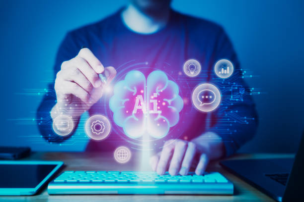 istock Businessman Pointing to the Future: Virtual Brain with AI 1785533730