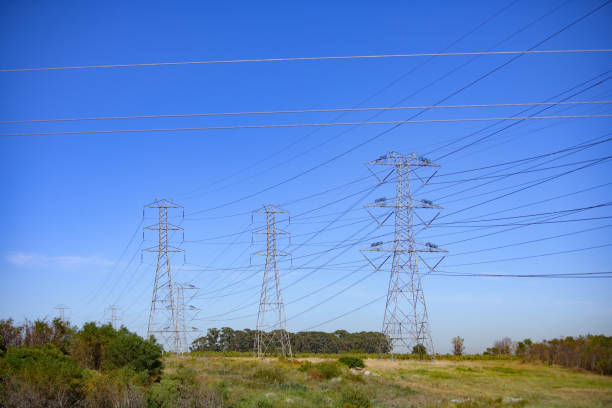istock Electricity Pylon Transmission Towers on a sunny clear day between trees 1785539108