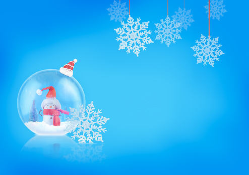 Snowman in a Christmas ornament on a blue background. Christmas decorations