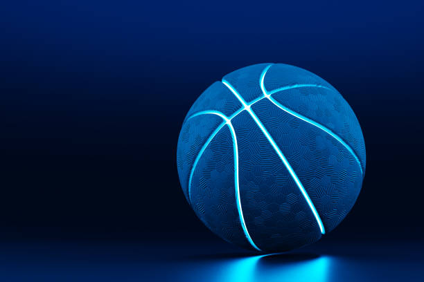 istock Dark blue basketball ball on black background 1785541881