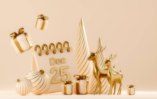 istock 3D abstract Christmas light background with beige Christmas decorations 1785541900