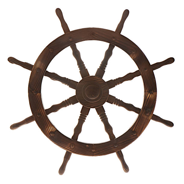 istock Old boat steering wheel isolated on white background. 178555555