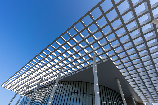 The square roof of modern architecture under the blue sky