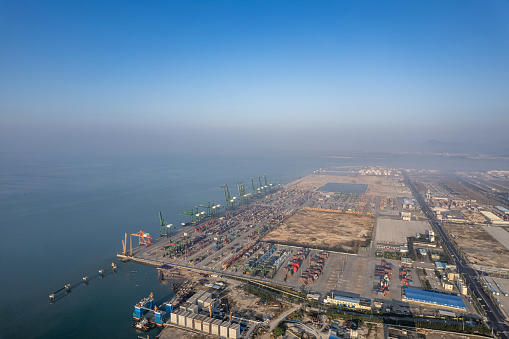 A bird's-eye view of international container freight ports