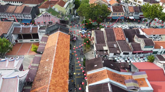 Popular tourist destination in Georgetown, Penang Street art. Aerial