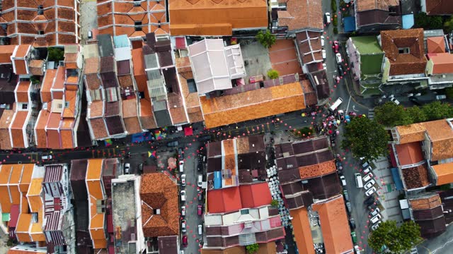 Birdseye view of residents and tourists at Penang Street art district