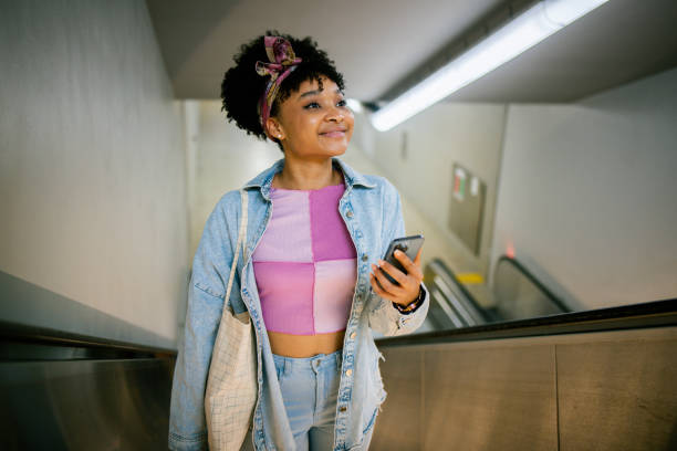 istock Portrait of a beautiful girl on the elevator using smartphone 1785590928