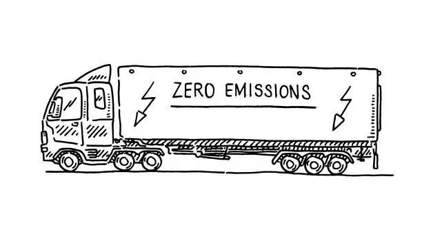 Vector illustration of Semi Truck Zero Emissions Text Drawing