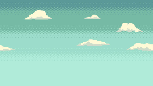 Pixel art seamless animation of floating clouds on the sky.