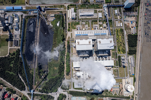 Vertical Aerial View of Coal Power Plant