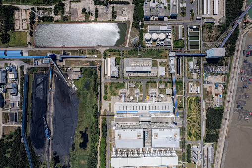 Vertical Aerial View of Coal Power Plant