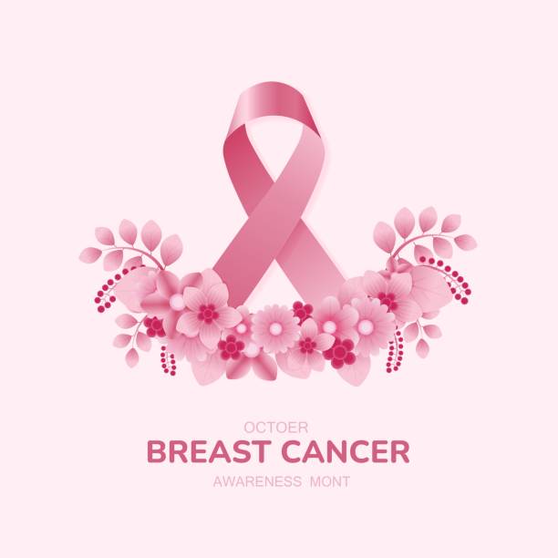 ilustrações, clipart, desenhos animados e ícones de bandeira do mês de conscientização do câncer de mama, com símbolo de fita rosa. conceito de cuidado em saúde - breast cancer awareness ribbon breast cancer ribbon charity and relief work