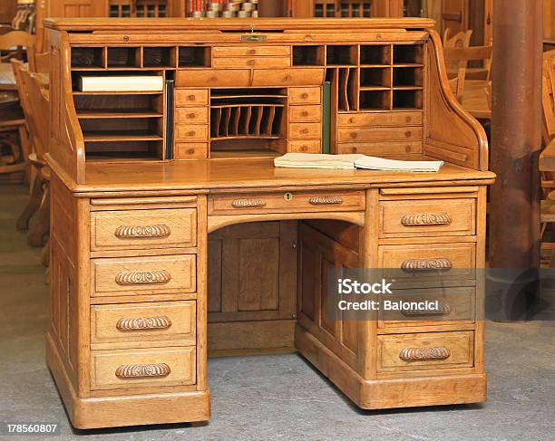 Rolltop Desk Stock Photo - Download Image Now - Desk, Brown, Cabinet