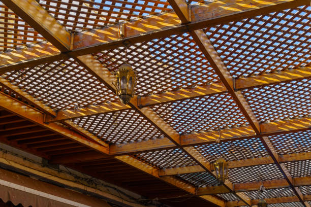 istock Wooden grid pattern sunshade in Casablanca 1785615277