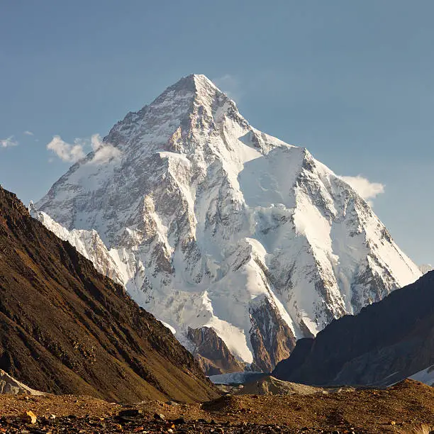 K2 in the Karakorum Mountains, Pakistan, in early morning light.