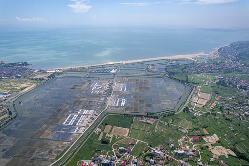 Aerial view of the village and salt fields