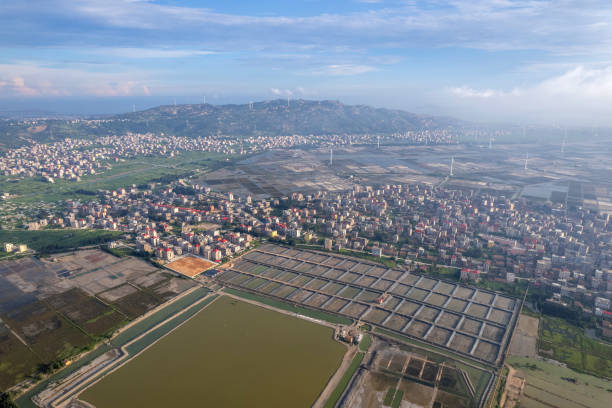 istock Salt fields and surrounding villages in the mist 1785634719