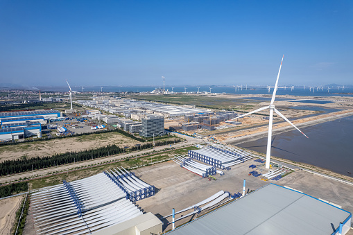 Aerial photo of wind turbine assembly plant