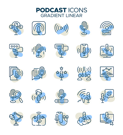 Elevate your podcast branding and design with this vibrant collection of 25 colorful podcast icons. Each icon is thoughtfully designed to capture the essence of modern audio storytelling, featuring elements like microphones, headphones, and sound waves in a spectrum of lively colors. Whether you're a podcaster, designing for a podcast platform, or creating promotional materials, this icon set adds a dynamic and visually appealing touch to your projects. Enhance your podcast presence and make your visual identity stand out with this diverse and engaging set of icons.