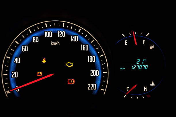 Car meter Car meter dashboard on black background kilometer photos stock pictures, royalty-free photos & images