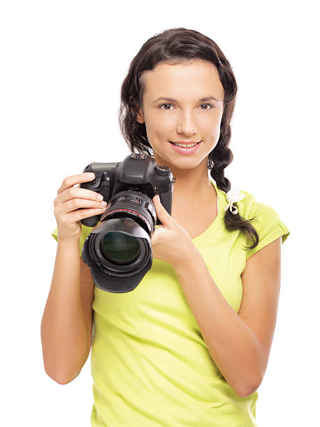 istock Beautiful brunette girl holding professional camera 178564157