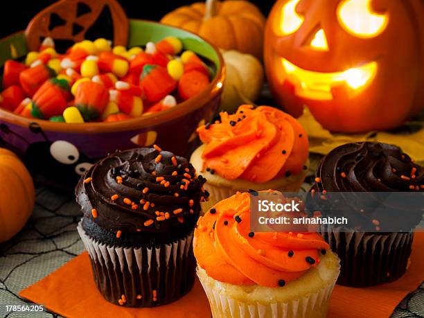 Halloween Cupcakes Stock Photo - Download Image Now - Halloween, Cupcake, Snack