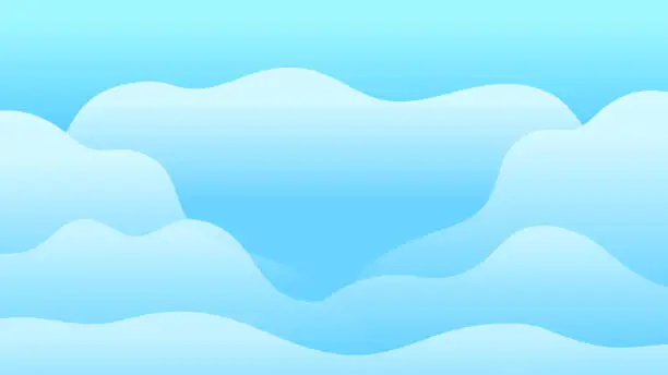 Vector illustration of 3D background cloud wave light dark blue white abstract gradient sky water sea fog liquid fluid
