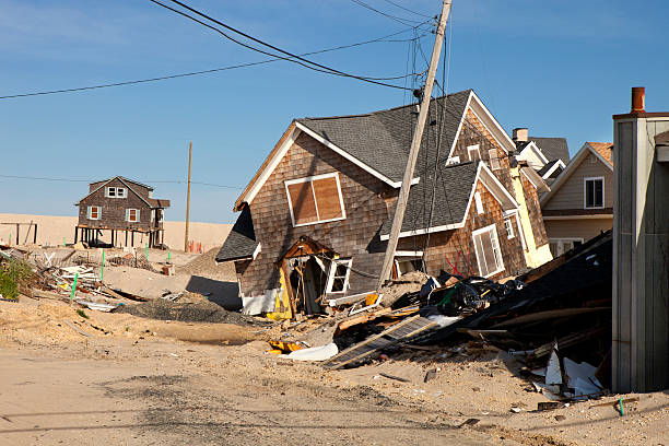 Homes damaged by a hurricane in Ortley Beach, New Jersey stock photo