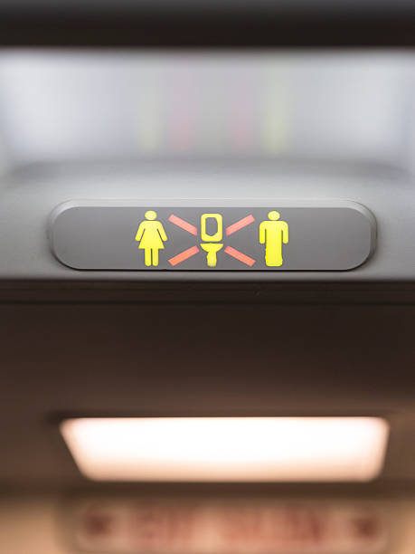 Occupied Aircraft lavatory sign stock photo
