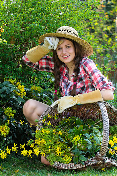 istock Happy young woman with hay hat 178566636