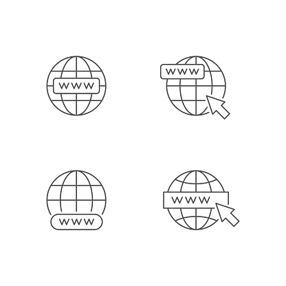 Set line icons of website isolated on white. Internet, mouse cursor, www, online communication, browser, computer. Vector illustration