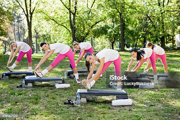 Группа Женщина Растягивает — стоковые фотографии и другие картинки Aerobics - Aerobics, Делать шаг, Активный образ жизни