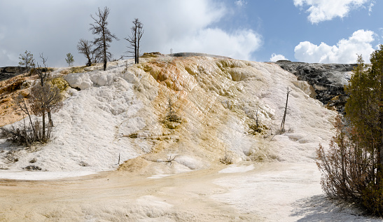 View of beautiful pool in geyser area in Yellowstone National Park, Wyoming, USA.