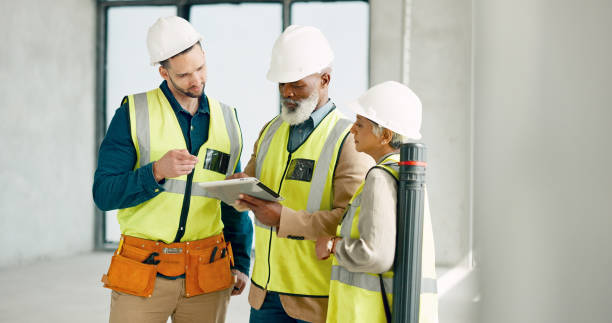 istock Construction, group and planning with tablet for building, site maintenance or architecture software. Team, engineering and collaboration on digital tech for logistics, industrial project or property 1785677276