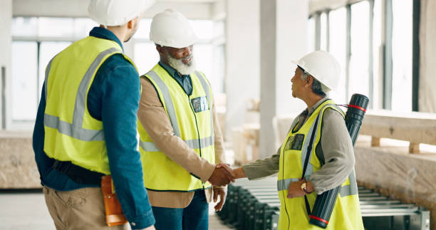 istock Handshake, engineering and people meeting for construction deal, trust and hello to support collaboration. Teamwork, industrial partnership and shaking hands for b2b agreement of building development 1785677285