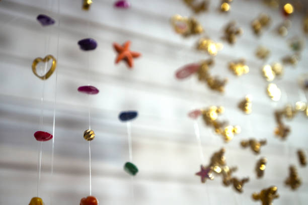 Variety seashells mobile hanging. handicrafts produced by sea shell