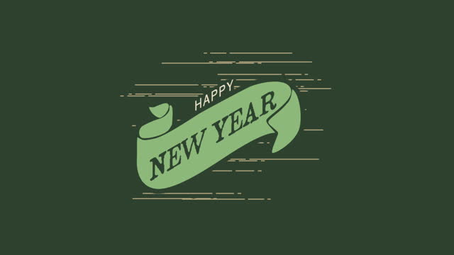 Retro Happy New Year text with lines on green gradient