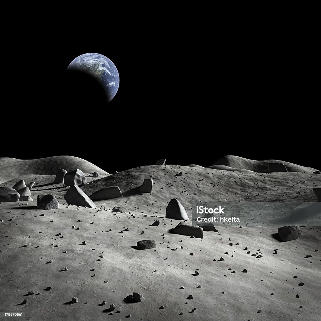 Earth seen from the moon? Moon Surface Stock Photo