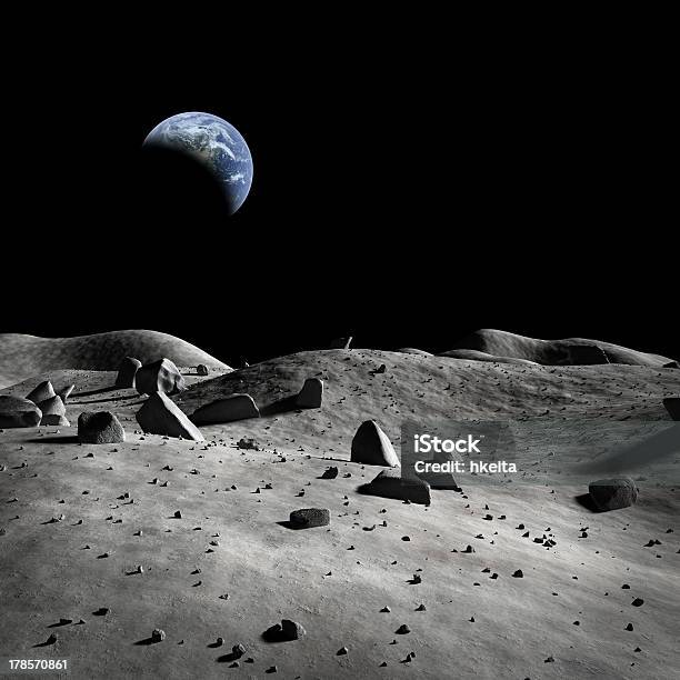 Earth Seen From The Moon Stock Photo - Download Image Now - Moon Surface, Moon, Planetary Moon