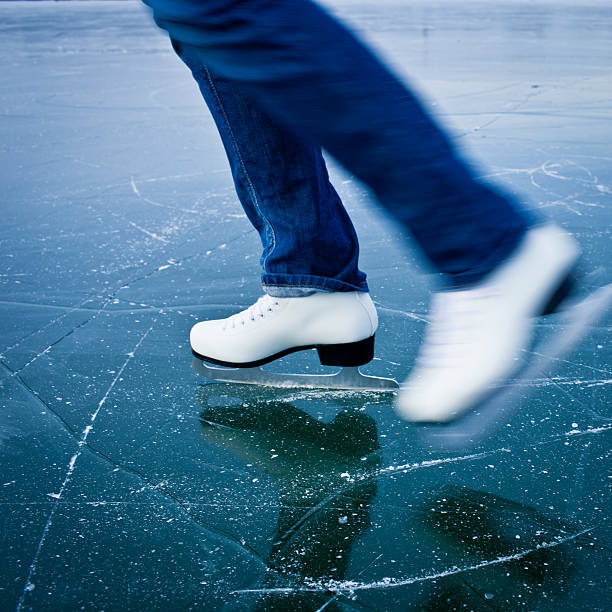 istock Young woman ice skating outdoors on a pond 178571748
