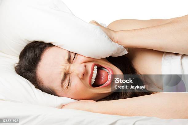 Frustrated Woman Trying To Sleep Stock Photo - Download Image Now - Bedroom, Noise, Adult