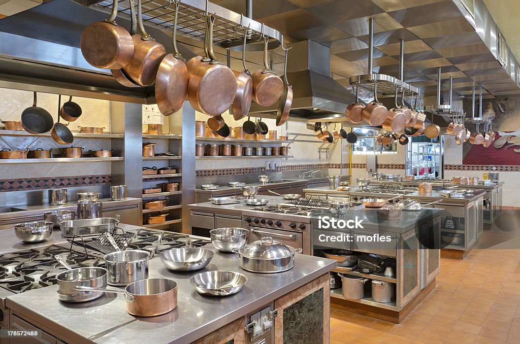 Culinary Kitchen Cooking facility for chef students Commercial Kitchen Stock Photo