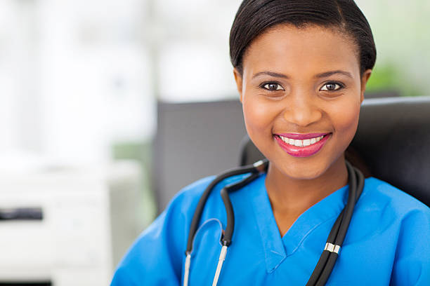 istock female african medical nurse with stethoscope 178573121