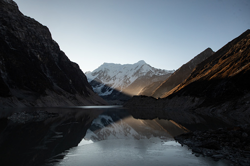 Morning on Tsho Rolpa Glacial Lake of Nepal