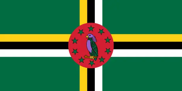 Vector illustration of Commonwealth of Dominica flag. Official proportion. Correct colors